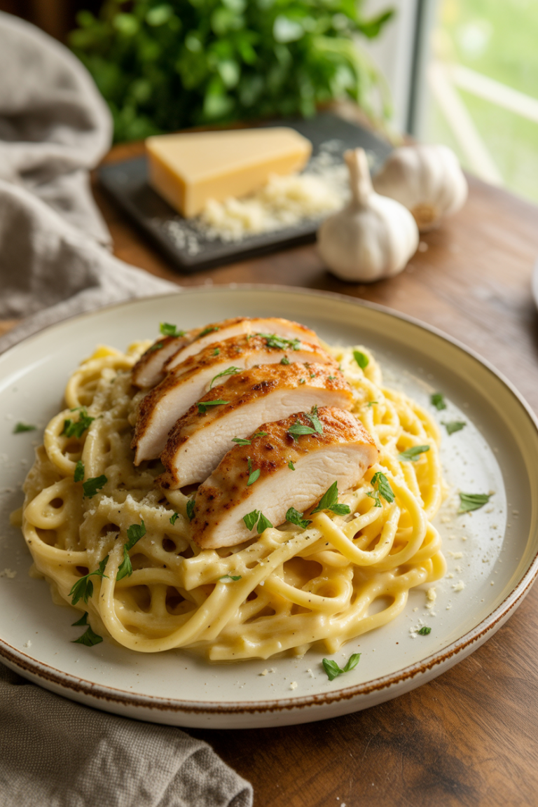 Garlic Butter Chicken & Parmesan Pasta – Creamy, Cheesy, & Delicious!