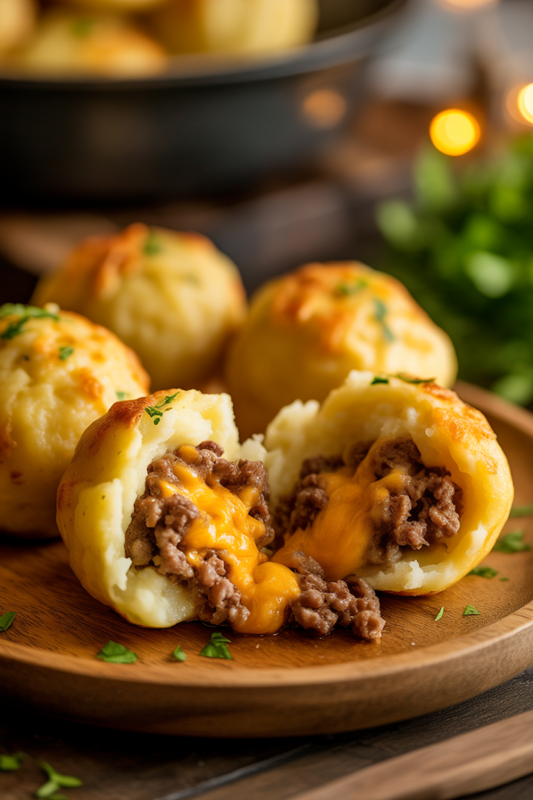 Cheesy Ground Beef-Stuffed Crispy Mashed Potatoes – Crunchy & Irresistible!