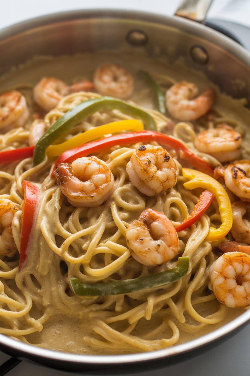 Jamaican Shrimp Rasta Pasta: Bold Caribbean Flavor in Every Bite 2 a close up slightly angled shot of jamai 0y7wIKtvTqa8bfhozo78nw 5i8CoPIdTRmYFlGZeyeaWA 1