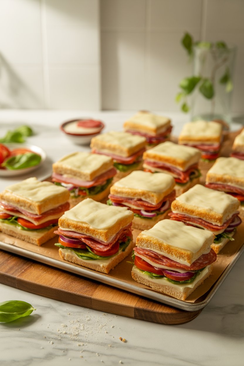 Italian Sub Squares: The Ultimate Party Food That Will Transform Your Gatherings 3 a perfectly arranged sheet pan of freshl LUd06 09TiaJAJElr1YwXA 1OdXHT4tRcaF30QPEAtZRA