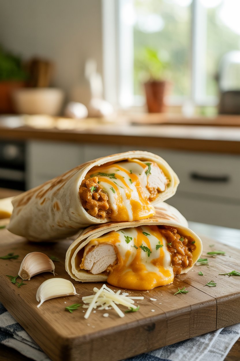 Cheesy Garlic Chicken Wraps: The Ultimate Comfort Food That'll Transform Your Dinner Game 5 a photograph of a beautifully plated che cOKnrUakR7GXosRlpcoNmA AGjvPPQ9R 6UidTIsCjkDw