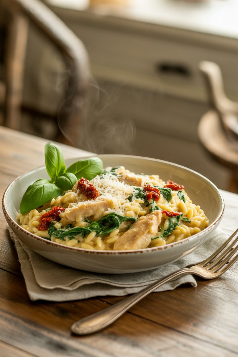 Slow Cooker Creamy Tuscan Chicken Orzo: The Ultimate Comfort Food Recipe 4 a photograph of a beautifully plated ser SgkfJWOwS4m2arX8FuFzKg QiFXmewKS6CzB Ij2wWQ w