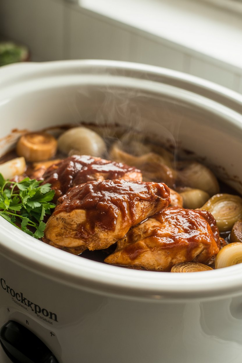 Crockpot BBQ Chicken: The Ultimate Comfort Food Made Easy 1 a photograph of a close up showcasing
