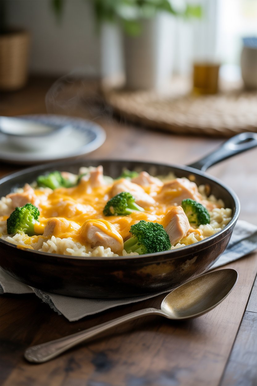 Cheesy Chicken Broccoli Rice – A Comfort Food Classic You’ll Love 3 a photograph of a freshly cooked skillet 0 vQznuvRQ2W5AkkgMLMSQ B7n2fGA SEmbIae7KCicjw