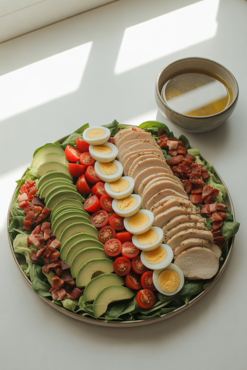 Paleo Grilled Chicken Cobb Salad 1 a photograph of a meticulously arranged