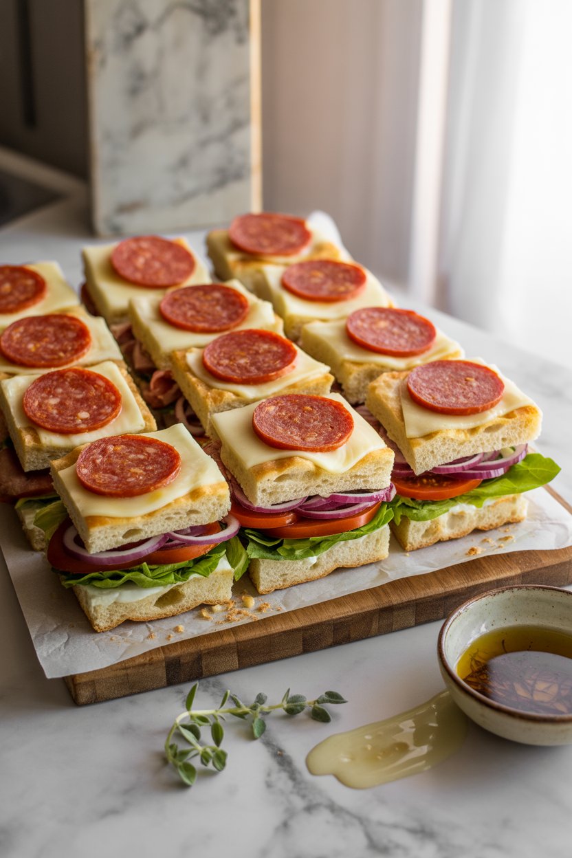 Italian Sub Squares: The Ultimate Party Food That Will Transform Your Gatherings 5 a photograph of a perfectly arranged she VQ9hmgRJRHCgvyhsCzuuDw 1OdXHT4tRcaF30QPEAtZRA