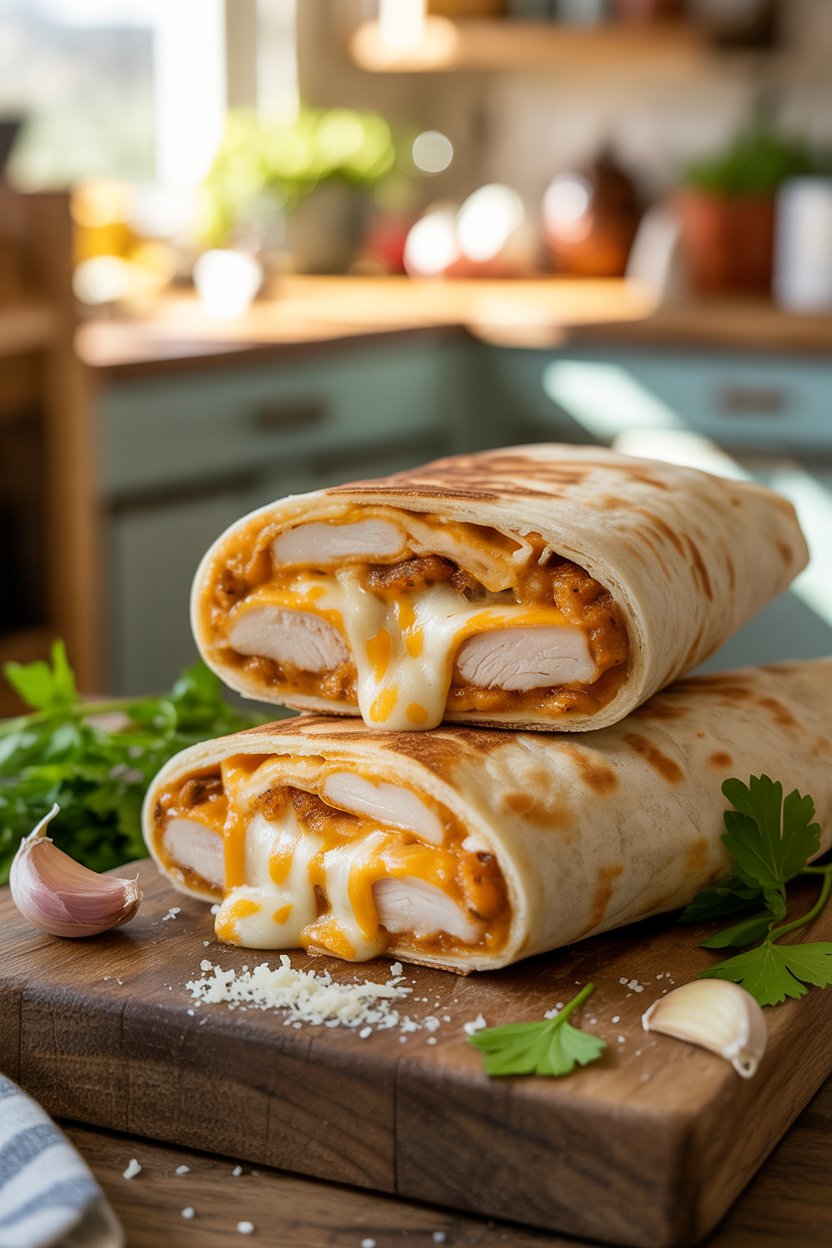 Cheesy Garlic Chicken Wraps: The Ultimate Comfort Food That'll Transform Your Dinner Game 4 a photograph of a perfectly plated chees IKxw22CfTWiAu90fj18 rg AGjvPPQ9R 6UidTIsCjkDw