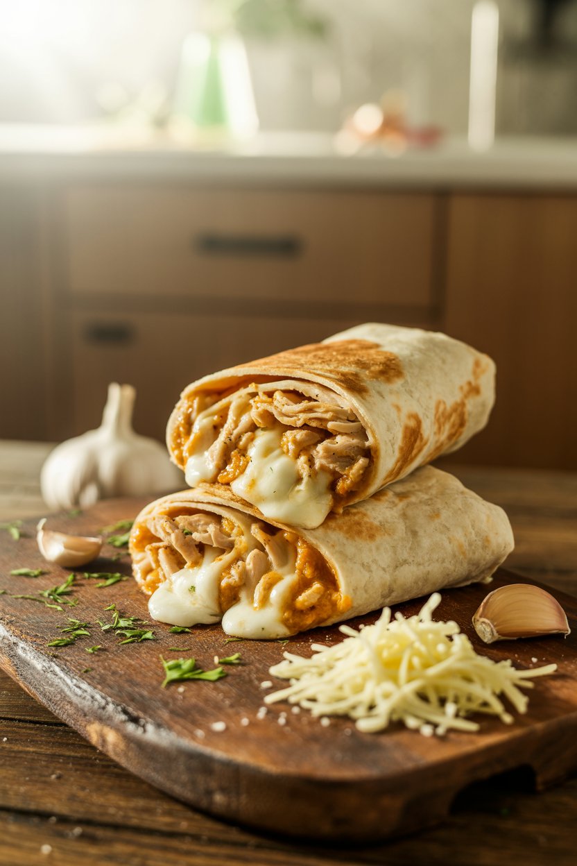 Cheesy Garlic Chicken Wraps: The Ultimate Comfort Food That'll Transform Your Dinner Game 1 a photograph of a perfectly plated chees iIE5kwKVQ2qnF2nytk9jzg AGjvPPQ9R 6UidTIsCjkDw