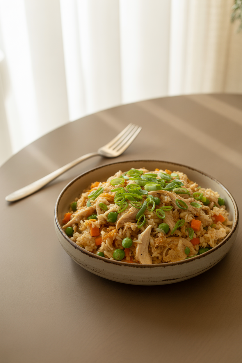Garlic Chicken Fried Rice: A Quick, Easy, and Flavor-Packed Meal 4 a photograph of a rustic ceramic bowl br f91iyjChS5mL6rFmDdtjGA f qY1jL9QsSsP 4OBwDbMQ