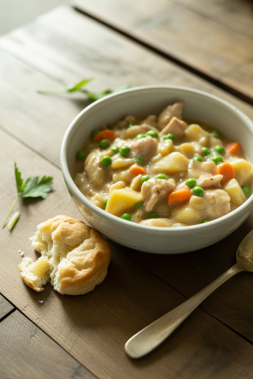 Slow Cooker Chicken Pot Pie 4 a photograph of a rustic flat lay scene pcQ dmAoRkm2QyI0hvAcUA qPCOKYRAS6KFDTYqou9oHQ
