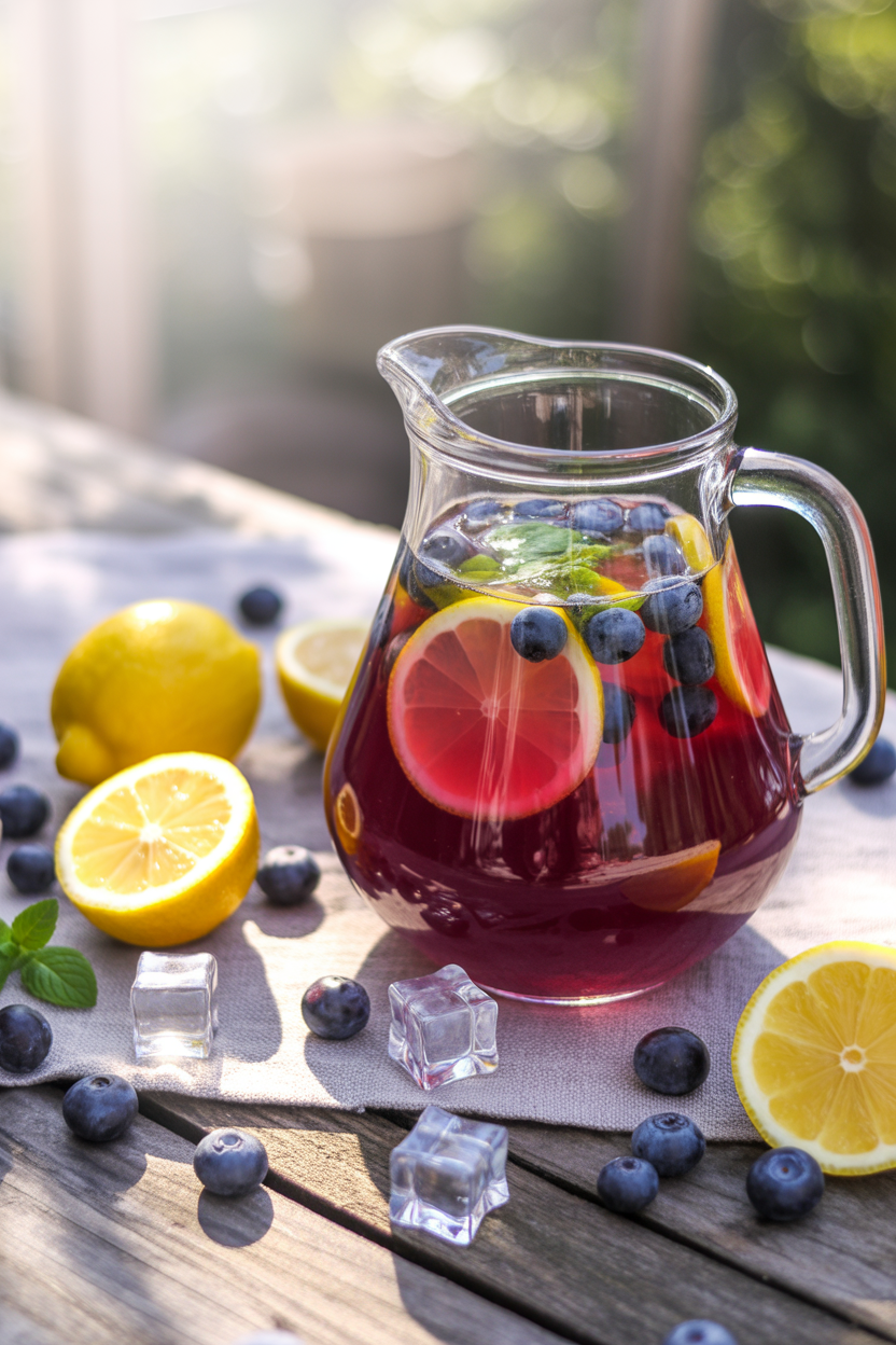 Easy Homemade Blueberry Lemonade Recipe 5 a photograph of a rustic glass pitcher f iMxw6MsmR8uI6kKbLrGpGg kFVJBMt4QuSWZxACop2Brg 1
