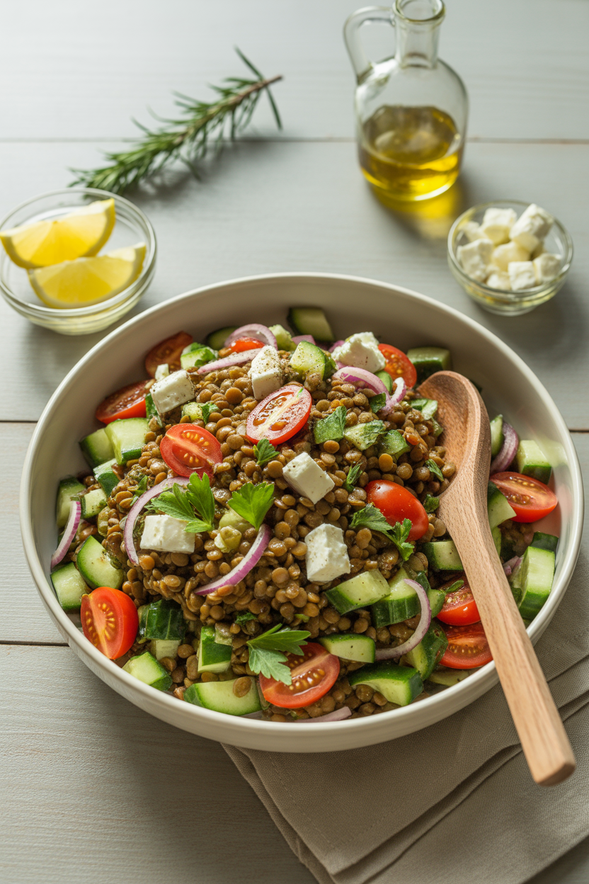 Lentil Salad: A Wholesome, Flavor-Packed Dish for Every Table 1 a photograph of a rustic wooden table