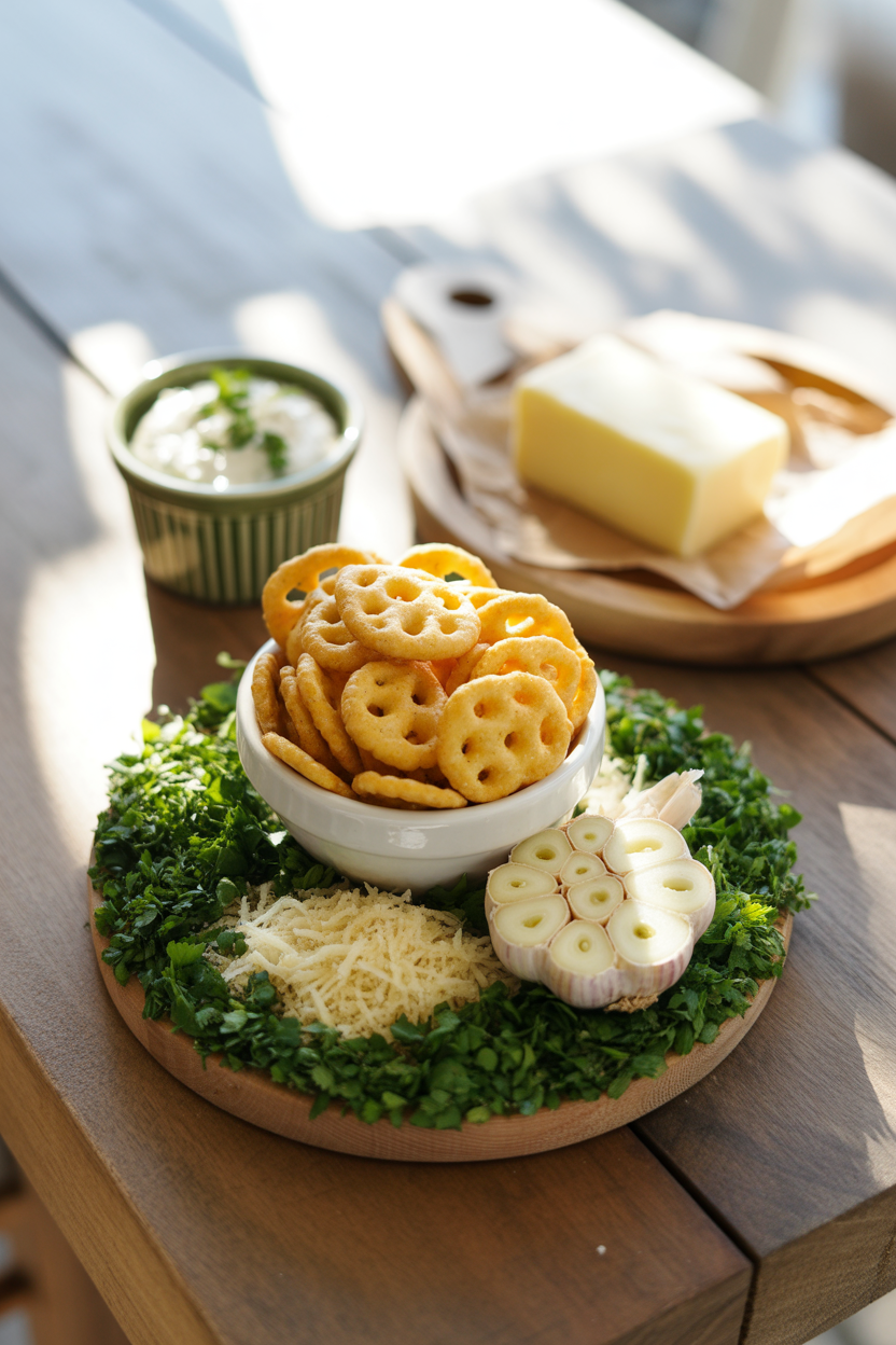 Garlic Ritz Snacks: The Irresistible Party Treat You Didn’t Know You Needed 1 a photograph of a rustic wooden table sh qmoNcg6KTh