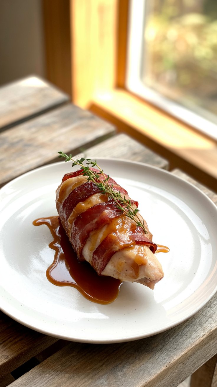 Maple Glazed Bacon Chicken: A Deliciously Sweet and Savory Recipe 5 a photograph of a single perfectly cooke l7ToFRHmT5i6uPwUzx5PwA sUsND