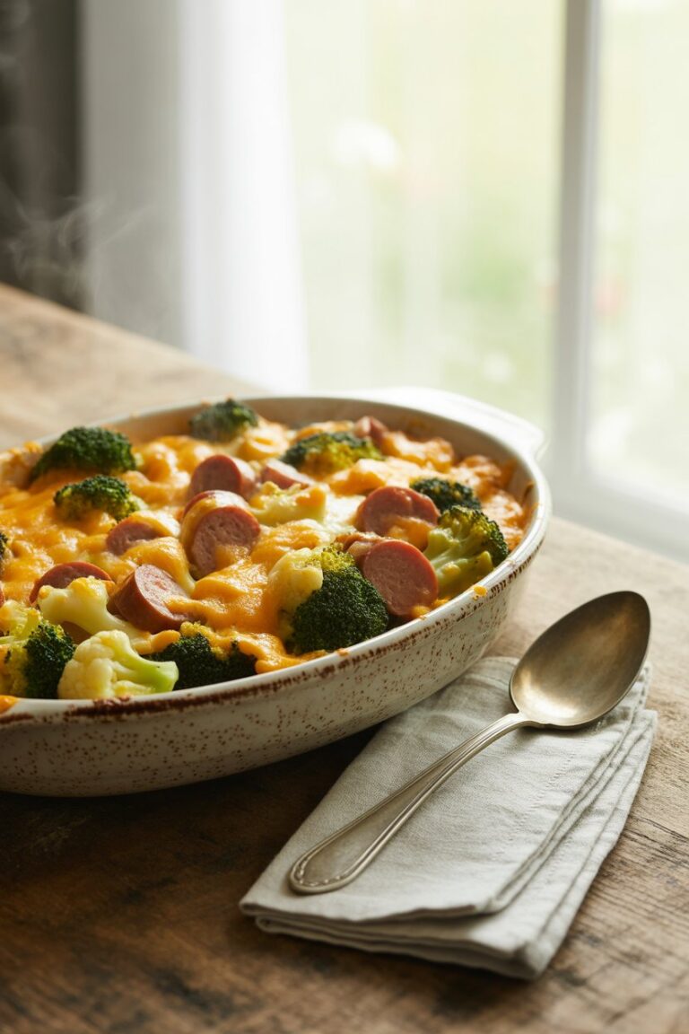 Cheesy Broccoli, Sausage and Cauliflower Casserole