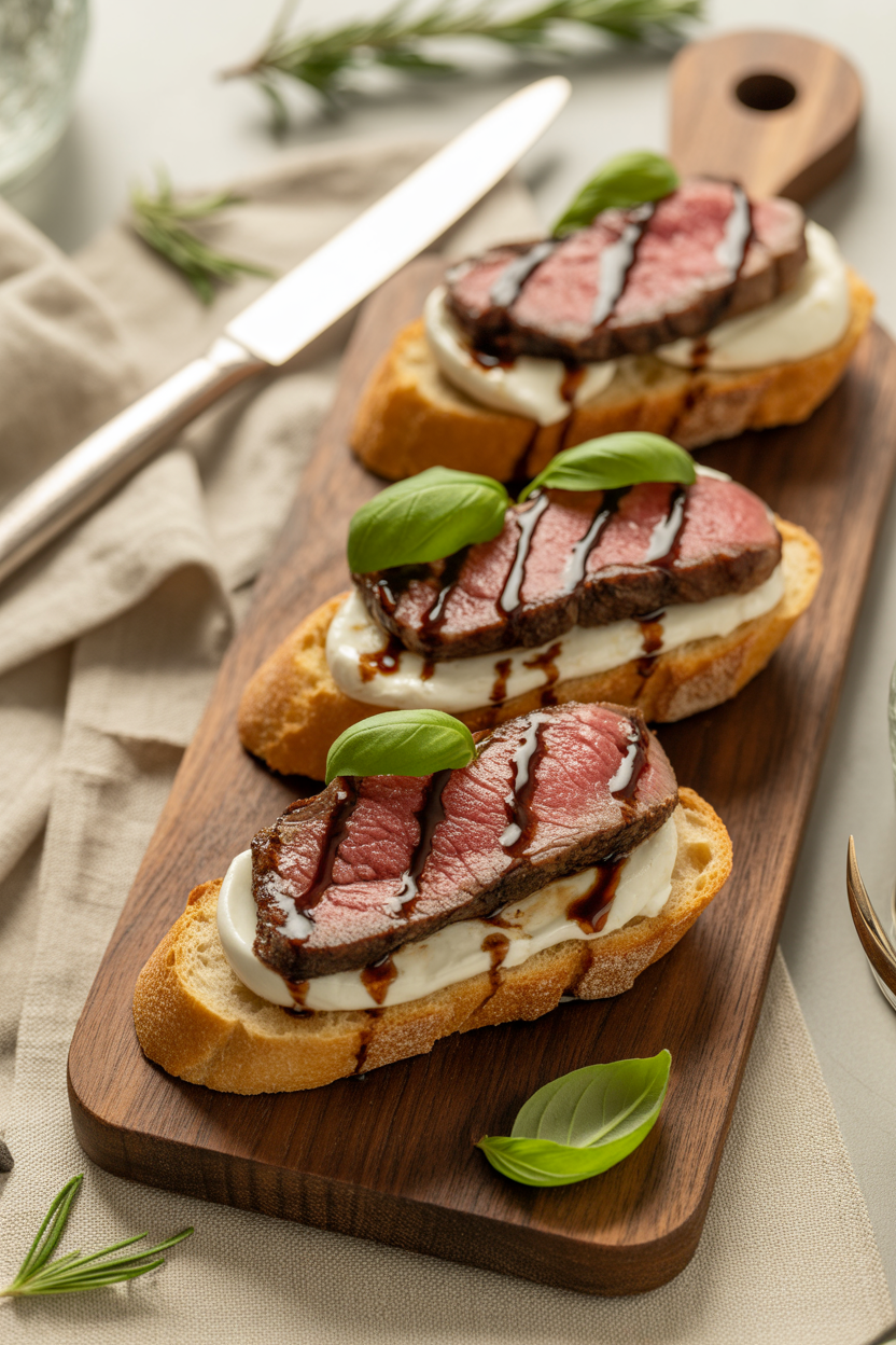 Burrata and Steak Crostini: A Sophisticated Appetizer Worth Every Bite 3 a photograph of a vertical food scene sh JjZhAydmQjeVEoNzlAHDTQ b