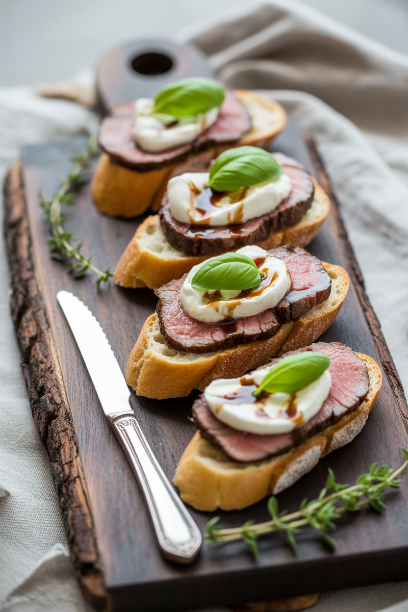 Burrata and Steak Crostini: A Sophisticated Appetizer Worth Every Bite 5 a photograph of a vertical food scene sh LDs6 o8xRoWcMN9y0 pl9Q b