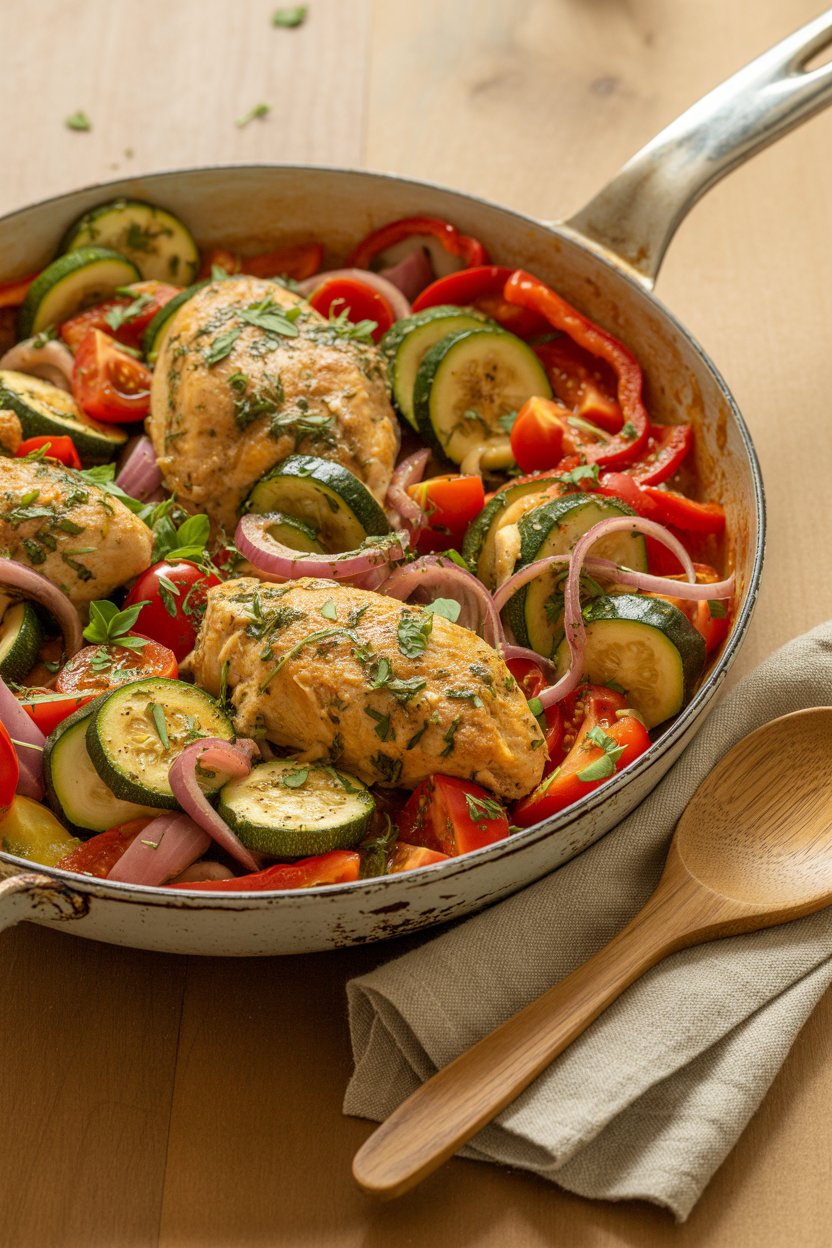 Italian Chicken and Vegetable Skillet 5 a photograph of a vibrant italian chicke w7nffYKFTvO pU21Nm8nJg XXtDFQ6pQCeQQACJH9ggVA