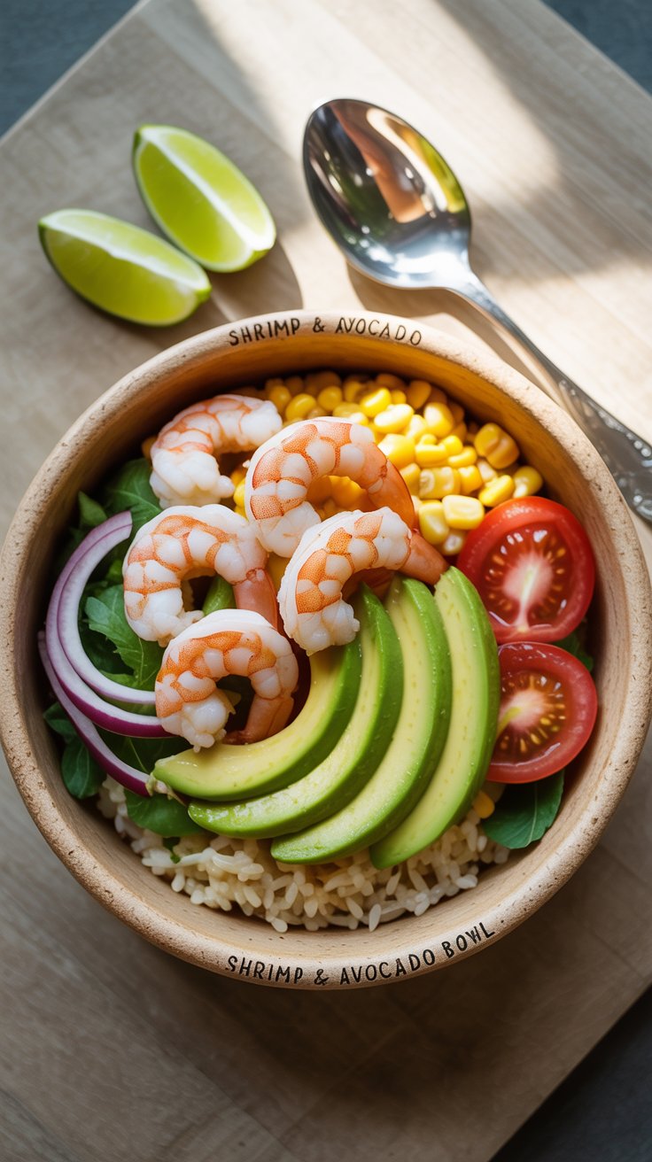 Zesty Shrimp and Avocado Rice Bowls – A Healthy Pescatarian Meal Idea Packed with Flavor 3 a photograph of a vibrant shrimp and avo 8DIl2LyfSqSHGguKvKWBCw rHGdan4VQZ
