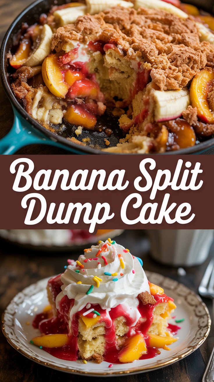 Banana Split Dump Cake – An Irresistibly Easy Dessert! 3 a photograph of a vibrant vertical