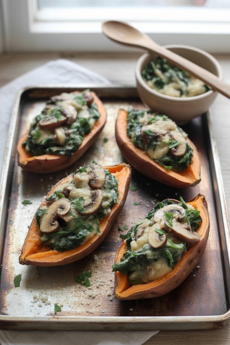 Creamy Mushroom and Spinach Stuffed Sweet Potatoes