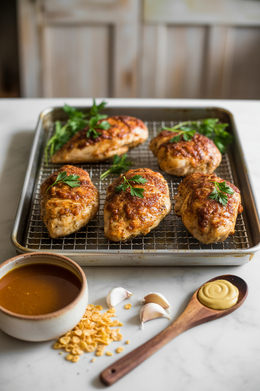 Baked Crunchy Maple Dijon Chicken 3 a photograph of freshly baked maple