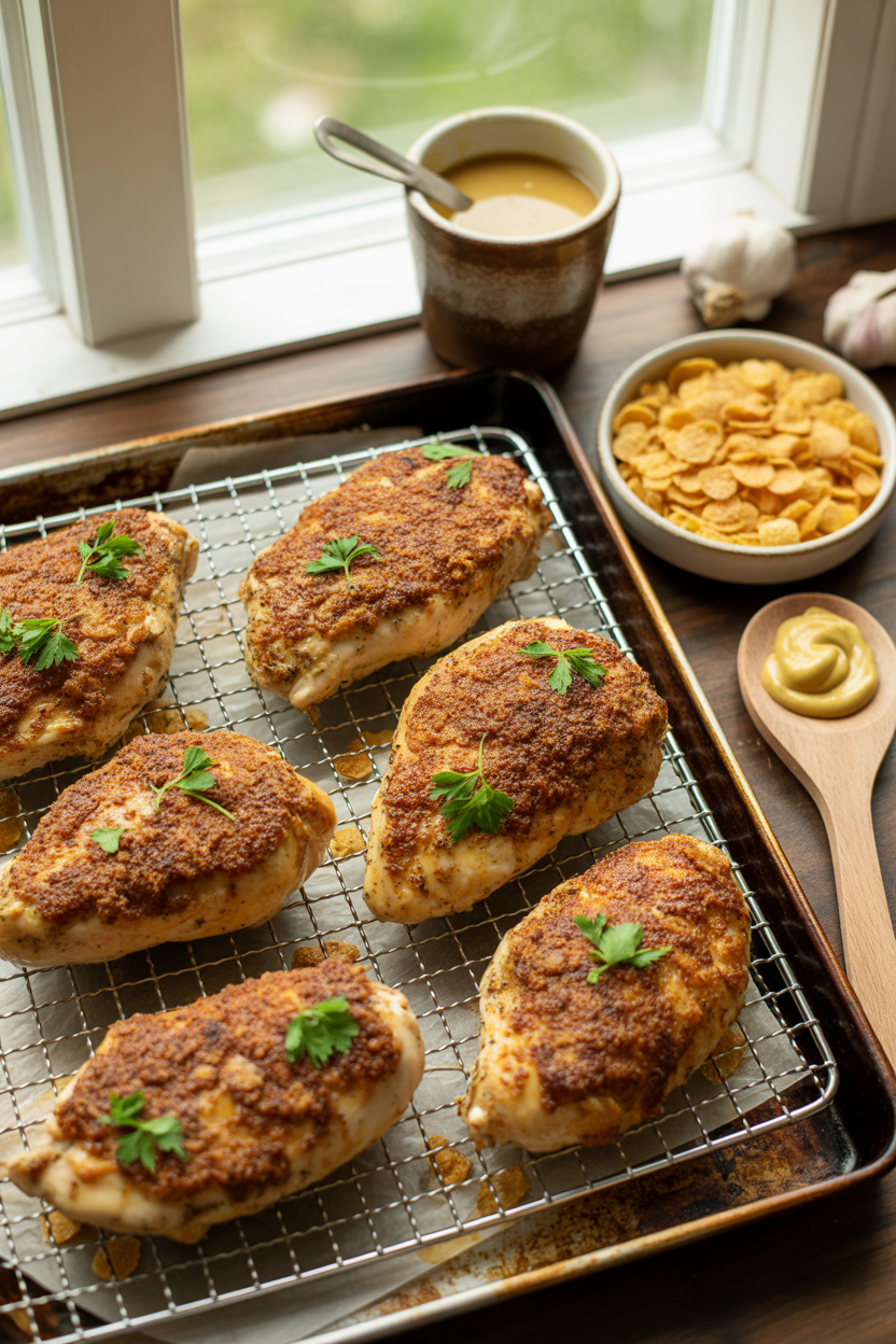 Baked Crunchy Maple Dijon Chicken 1 a photograph of freshly baked maple