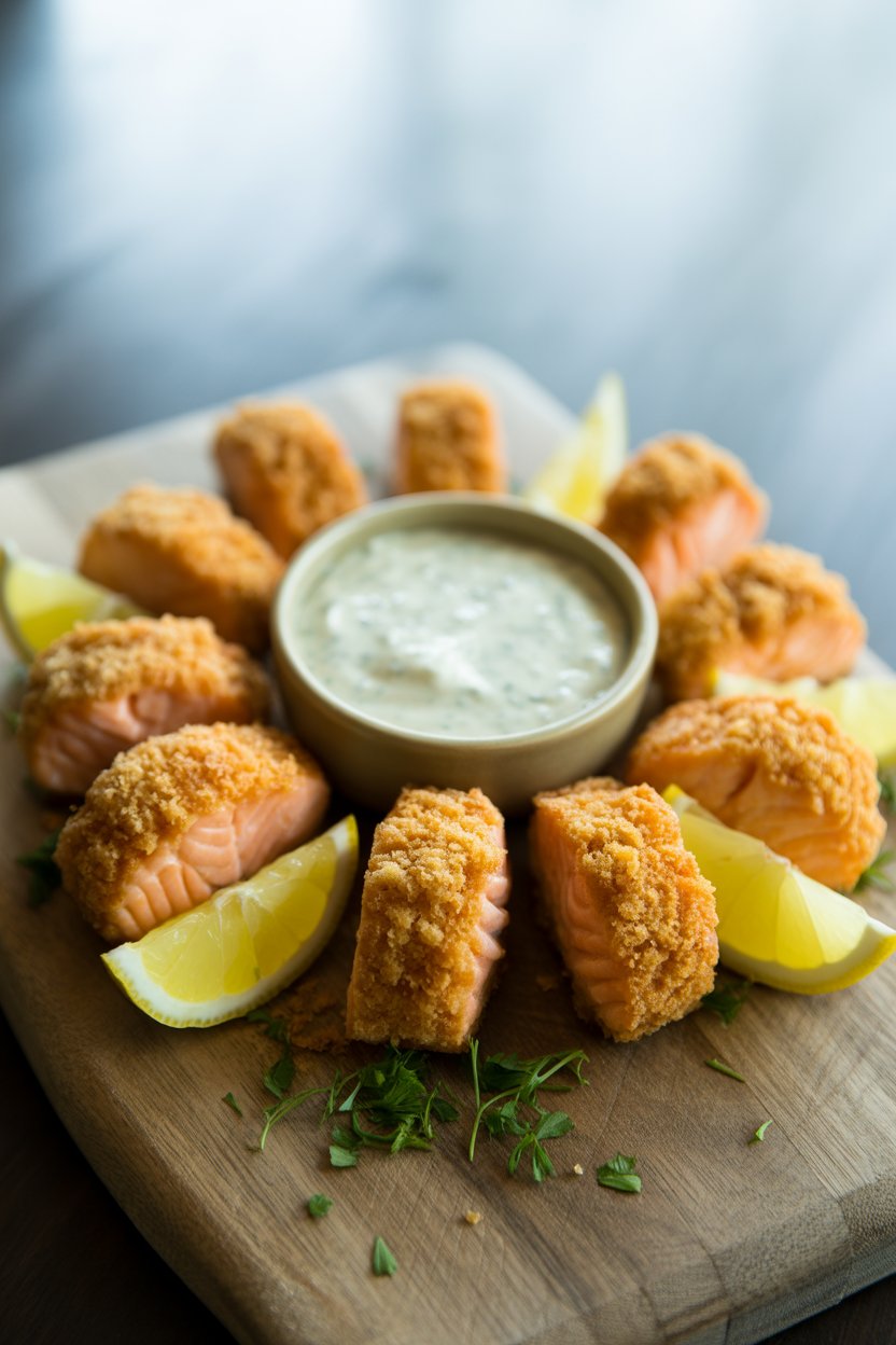 a photograph of golden brown salmon bite DIbnT4Y9QB ra glWbhUnQ IwJD vmMSImksAs