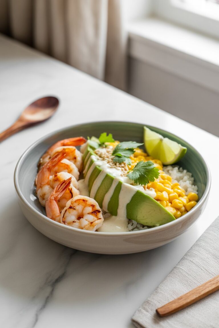 Grilled Shrimp Bowl with Avocado Corn Salsa & Creamy Sauce: The Perfect Summer Bowl Recipe