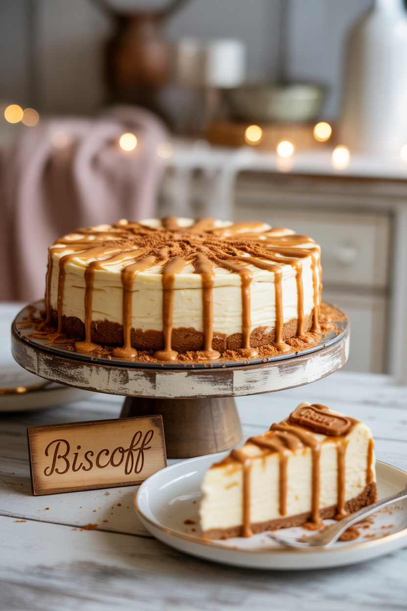 Biscoff Cheesecake: A Decadent Dessert You’ll Crave 3 a photograph showcasing a whole biscoff