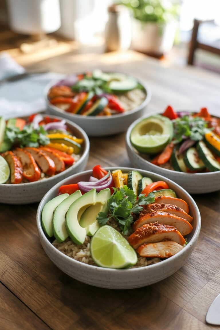 Healthy Spicy Chicken And Roasted Vegetable Bowls