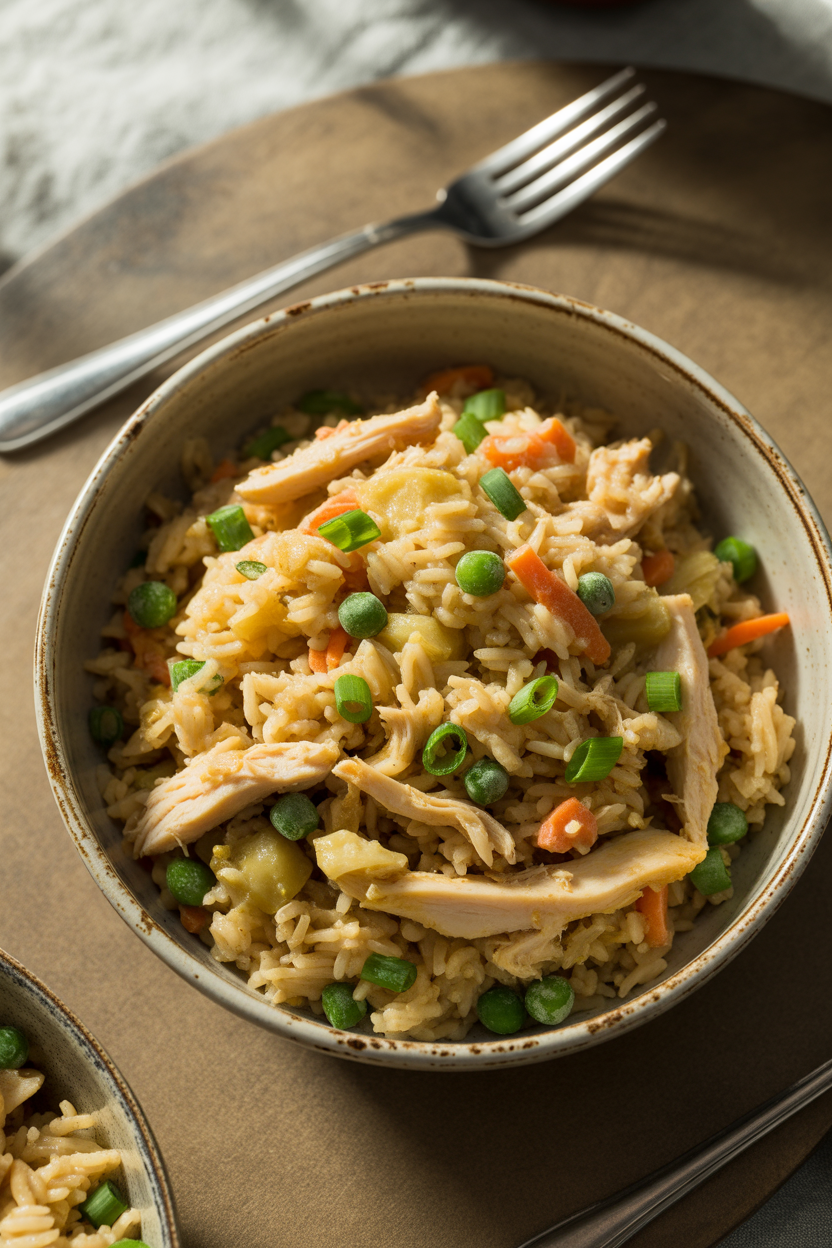 Garlic Chicken Fried Rice: A Quick, Easy, and Flavor-Packed Meal 2 a realistic overhead shot of a rustic ce 5HbPzM 4Q36HZ5uyFsnjvQ f qY1jL9QsSsP 4OBwDbMQ