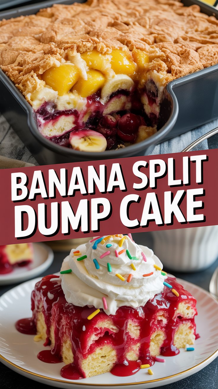 Banana Split Dump Cake – An Irresistibly Easy Dessert! 4 a vertical split composition the top hal gVMYre6
