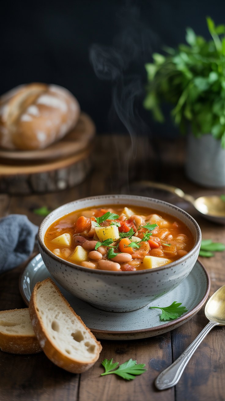 vertical image of a bowl of potato and b S